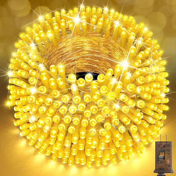 SAUIRS 197FT 500 LED Christmas Lights Outdoor String Lights with 8 Modes Timer Waterproof Fairy Light Plug in for Outside Indoor Party Xmas Palm Tree Yard Wedding Decorations(Warm White)