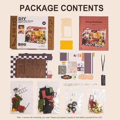 ROBOTIME Miniature House Kit DIY Mini Garage Workshop Tiny Model House Building Kit with LED Decorative Craft for Adults Hobby Gift