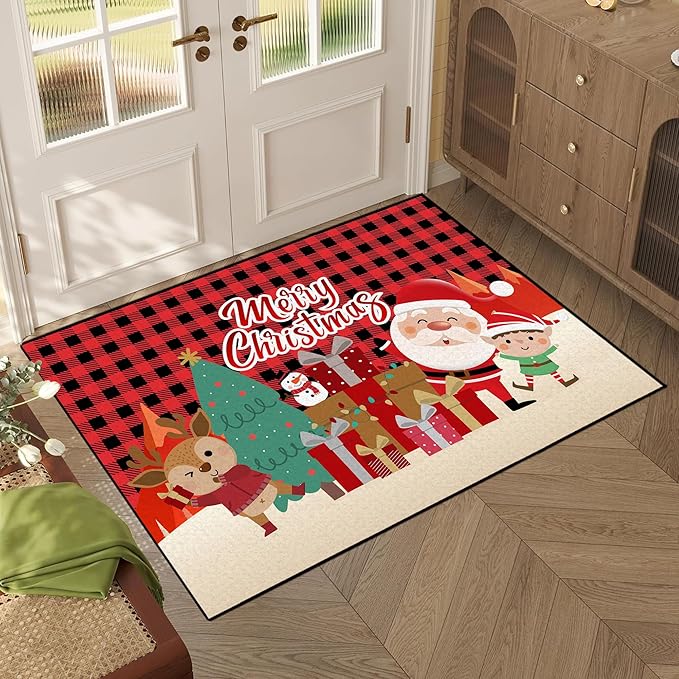2' X 3' Merry Christmas Rug,Christmas Trees Decorative Indoor Bedroom Xmas Winter Welcome Door Mat Anti-Slip Rubber Area Rug for Seasonal Holiday Decoration,23.6" X 35.4"