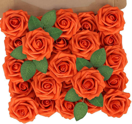 N&T NIETING Artificial Flowers, Fake Flowers Burnt Orange Roses Perfect for DIY Wedding Bridal Bouquets Centerpieces Bridal Shower Party Home Flower Arrangement Decorations, 50Pcs