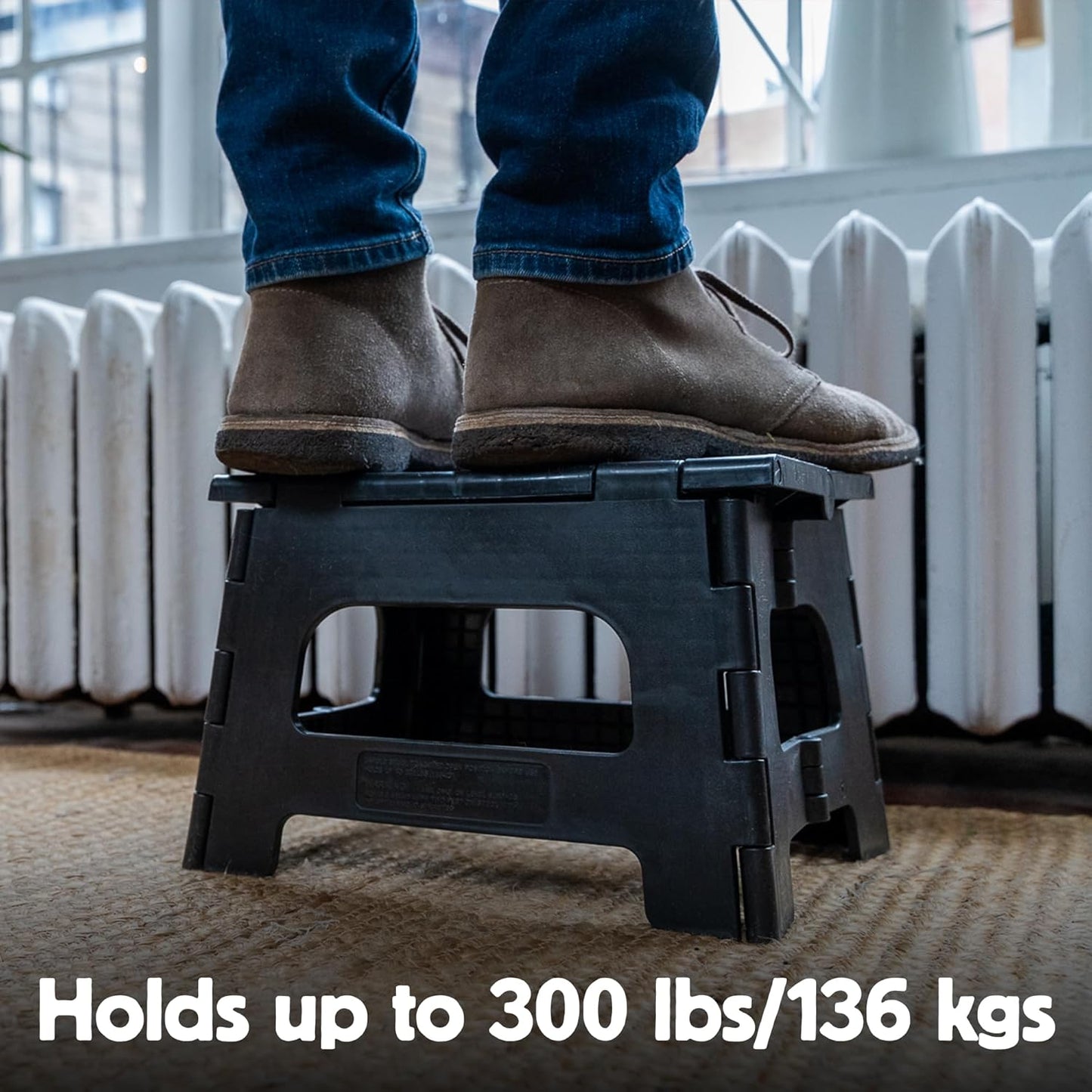 Kikkerland Rhino Foldable Step Stool – Holds Adults up to 300 Lbs, Best for Kitchen & Bathroom – Collapsible, Portable, Lightweight Stepping Stool with Sturdy, Non-Slip Design – Red, 8”