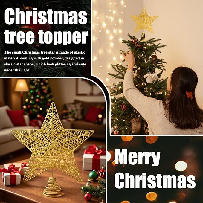 Christmas Tree Topper, 10" Glittering Xmas Star Treetop for Holiday Indoor Ornament Christmas Tree Decoration(Gold)