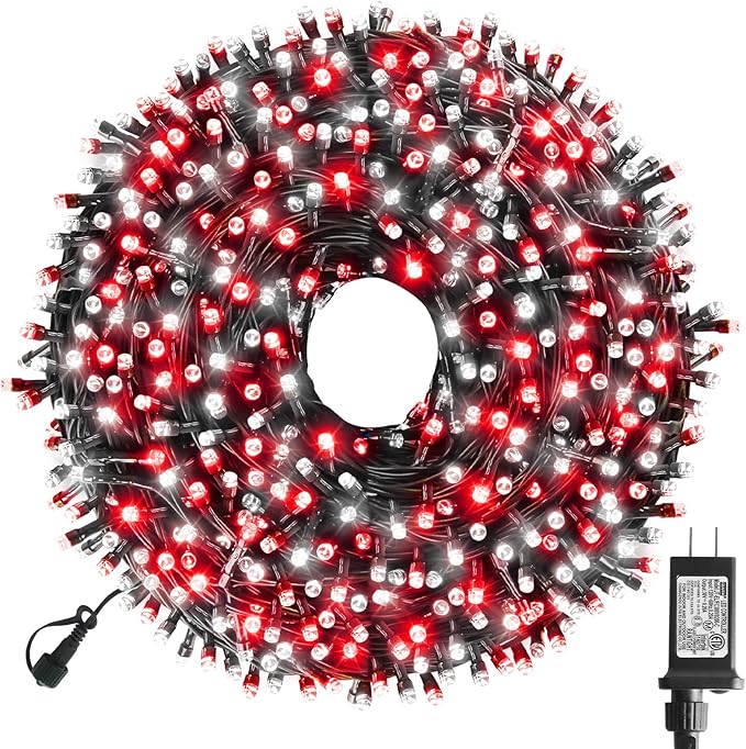 XTF2015 Christmas String Lights, 105ft 300 LED Christmas Lights 8 Modes Memory Function & Timer- UL Certified - Outdoor Indoor Christma s Fairy Lights for Tree, Garden, Party, Wedding(Red + White)