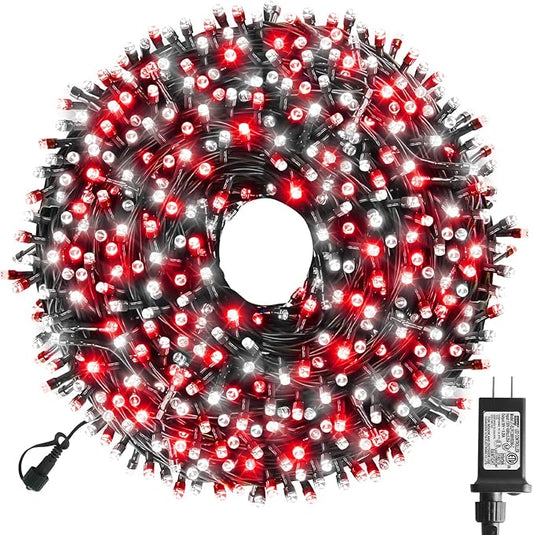 XTF2015 Christmas String Lights, 105ft 300 LED Christmas Lights 8 Modes Memory Function & Timer- UL Certified - Outdoor Indoor Christma s Fairy Lights for Tree, Garden, Party, Wedding(Red + White)