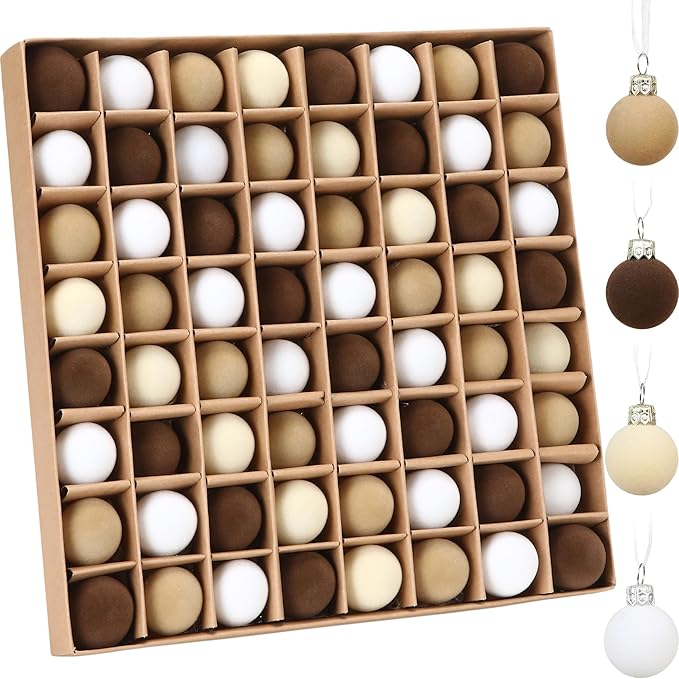 Sea Team 64-Pack Miniature Flocked Velvet Christmas Tree Ball Ornaments Set, Hanging Velour Baubles, Shatterproof Plastic Decorations for Xmas Tree, Wreath, Garland, 30mm/1.18 Inches, Baking Time