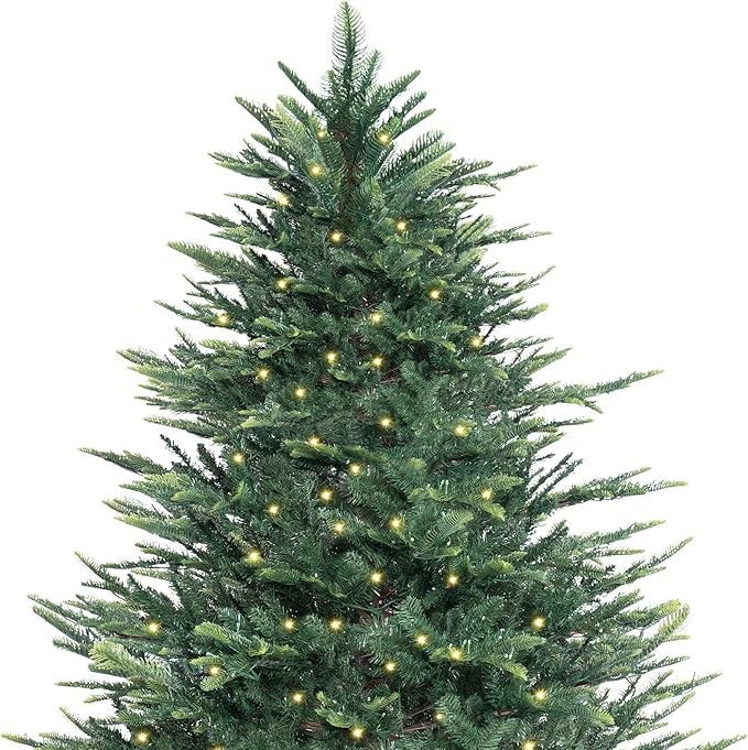 Naomi Home 7.5ft Nordic Christmas Tree with Lights, Realistic Charming Christmas Tree Prelit with 1266 Branch Tips, 700 Warm Lights and Metal Stand, Aritificial Xmas Tree