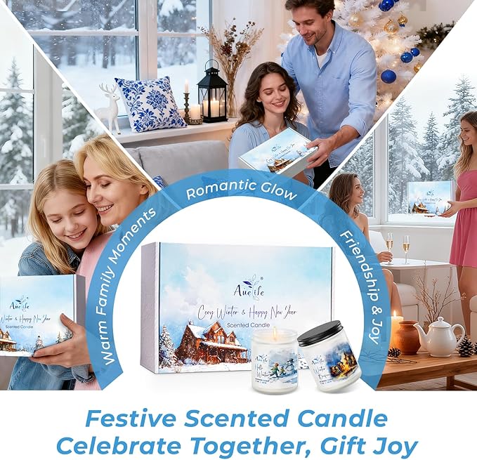 Winter Candle Set | 6 Pack Christmas Scented Candles for Home - Holiday Soy Candle Gift Set for Women Men, Home Decor, Aromatherapy Candles Scents of Hello Winter/Forest/Cider/Warm/Fireside/Bonfire