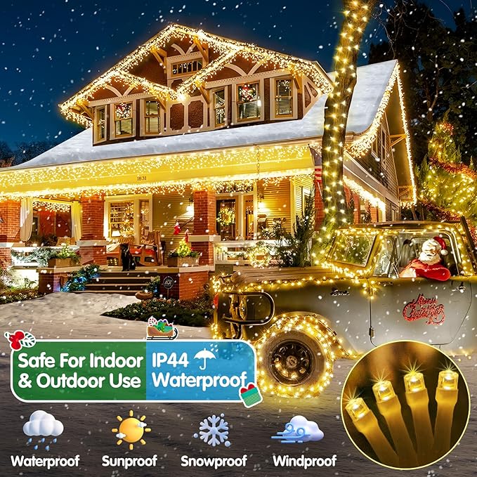 Heceltt Christmas Lights Outdoor, 125FT 350 LED String Lights 8 Modes and Timer Memory Function Twinkle Fairy Lights Waterproof Plug in for Xmas Tree Wedding Party Holiday Decor(Warm White)