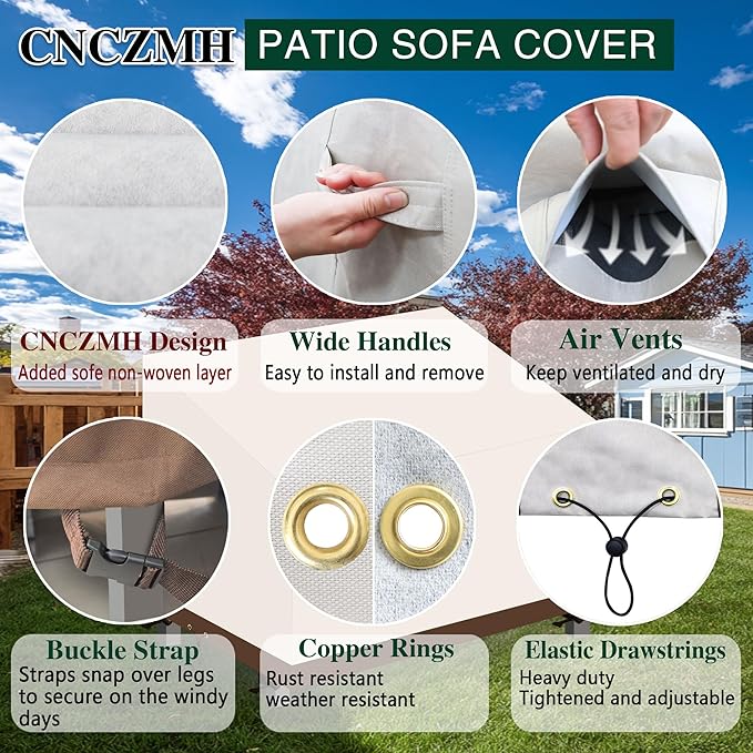 Heavy Duty Patio Sofa Covers Waterproof, Outdoor 3-Seater Couch Cover Waterproof, 600D Outdoor 2-Seater Loveseat Furniture Covers with Air Vent Handle 54''W x 38''D x 24''H/ 35''H Beige Brown