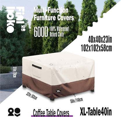Patio Ottoman Cover,40"L x 40"W x 23"H Square Patio Dining Table Cover for Outdoor Furniture,100% Waterproof 600D Heavy Duty Outdoor Table Cover,Beige&Brow