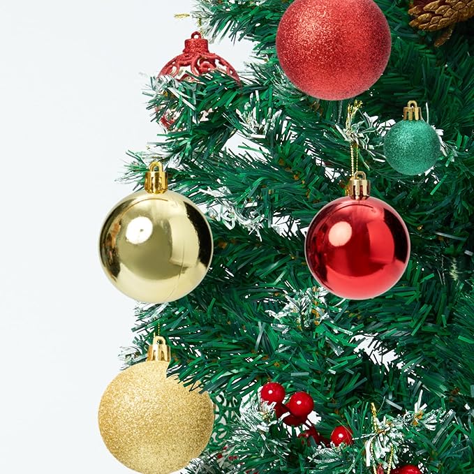 100-Pack Christmas Ball Ornaments for Tree,Shatterproof Plastic Holiday Baubles Set in Assorted Sizes and Finishes, Christmas Tree Decorations for Home, Office, Party, Indoor Outdoor Use
