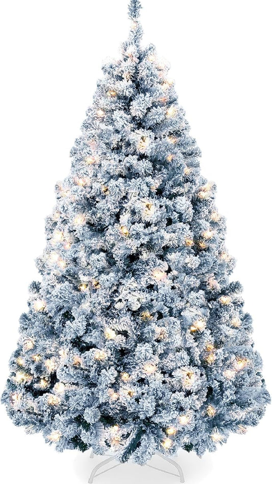 Best Choice Products Pre-Lit Ice Blue Christmas Tree, 6ft Artificial Flocked Full Fir Tree, Holiday Decoration w/ 250 Lights, 928 Branch Tips