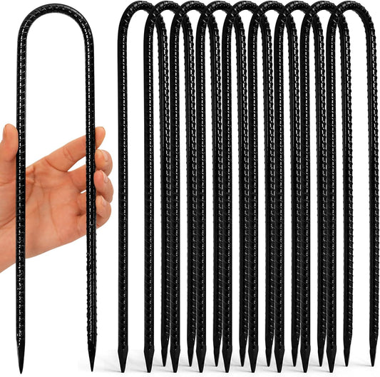 Trampoline Stakes 12 inches 10-Pack U Stake for Ground Heavy Duty Trampoline Anchors High Wind Stakes for Fence, Swing Set, Outdoor Decoration and Gazebo