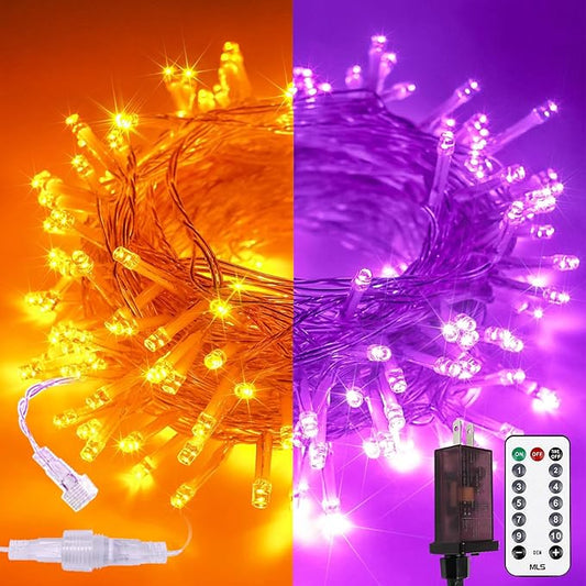 Upgraded Connectable 200 LED Halloween String Lights Outdoor Indoor, 11 Modes Orange to Purple Halloween Decorations Lights, Waterproof Twinkle Fairy Lights Plug in Clear Wire for Tree, Bedroom Decor