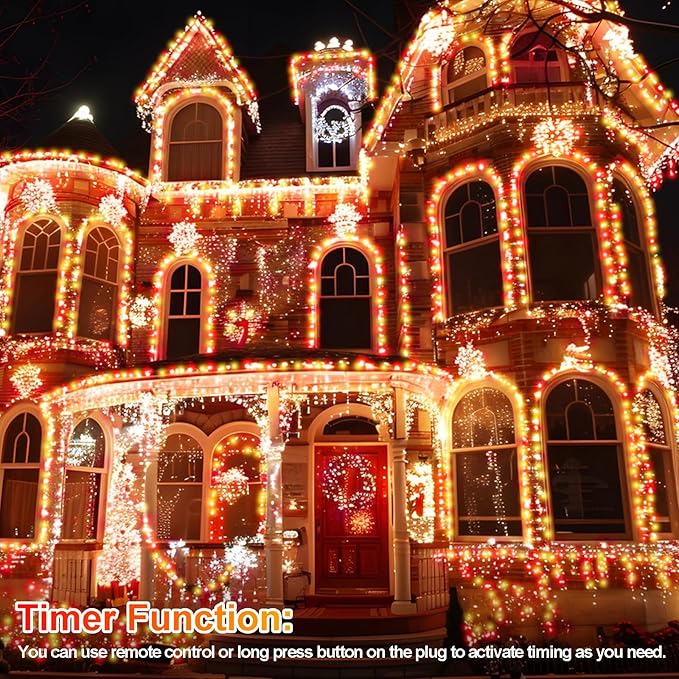 403 FT 1000 LED Christmas Lights Outdoor Decorations Super Long Fairy String Lights Waterproof 8 Modes Timer Clear Wire for Outside House Tree Patio Yard Wedding Party Holiday-Warm White & Red