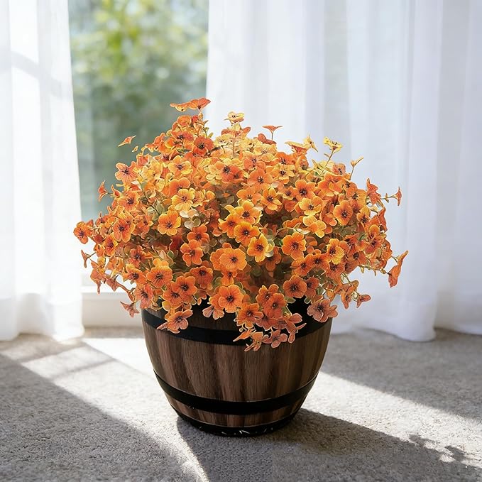 Artificial Fall Flowers Fake mums for Outdoors - UV Resistant & Fade-Resistant Fake Flowers, 24 Bundles Orange Yellow Waterproof Faux Flowers for Garden, Yard, Patio, Wedding & Fall Decor