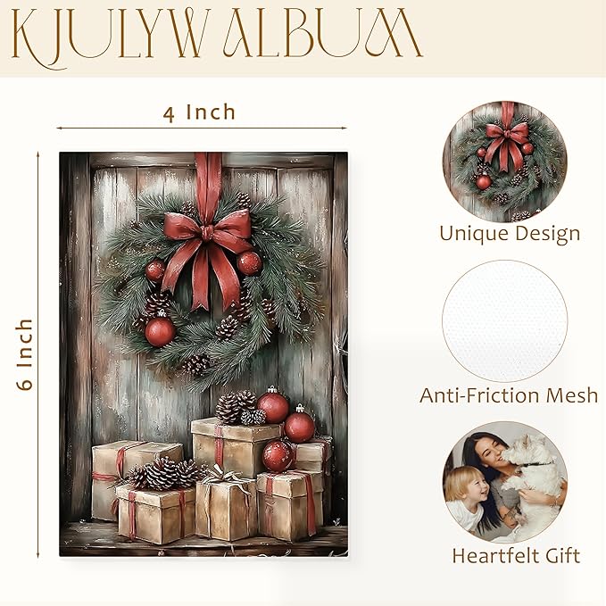 Christmas Photo Albums 4x6 inch Hold 36 Pictures, Rustic Christmas Wreath Gift Boxes Xmas Holiday Small Memory Photo Album Book for Baby Family Graduation Wedding Travel Vacation