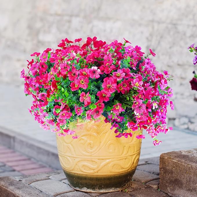 Artificial Fake Plants Flowers for Outdoor Outside Summer Decoration,16 Bundles No Fade UV Resistant Realistic Plastic Faux Silk Fake Daisy Plants for Outside Garden Home Planter Porch Patio Yard