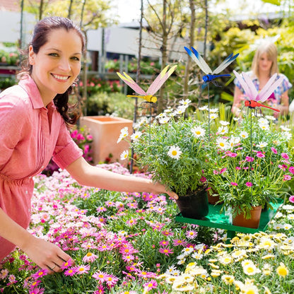 Jongdari 12 Sets Dragonfly Hat Clip Realistic Fake Dragonflies Clip-On Garden Outdoor Decor Stakes Plastic Dragon Fly Clips Plant Decorations for Pots, Includes Pliers & Clips