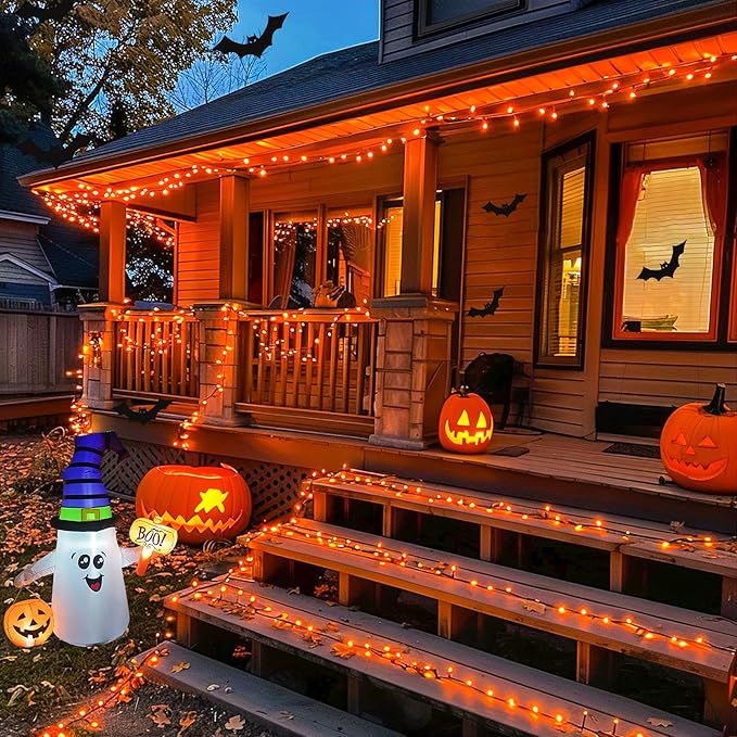 JMEXSUSS 600 LED Orange Solar Halloween Lights, 206.7 ft Solar String Lights Outdoor Waterproof, 8 Modes Orange String Light for Outside Tree Patio Bushes Halloween Decorations