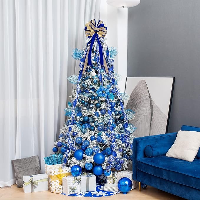 XmasExp 99-Pack Christmas Ball Ornaments Assorted Shatterproof Christmas Tree Decorations with Hand-held Gift Package for Xmas Tree,Home,Party (Blue)