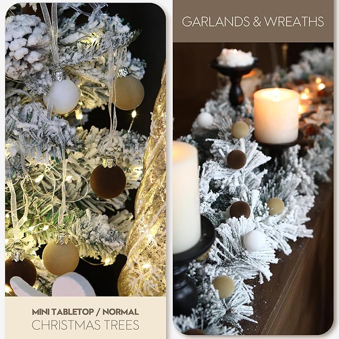 Sea Team 64-Pack Miniature Flocked Velvet Christmas Tree Ball Ornaments Set, Hanging Velour Baubles, Shatterproof Plastic Decorations for Xmas Tree, Wreath, Garland, 30mm/1.18 Inches, Baking Time