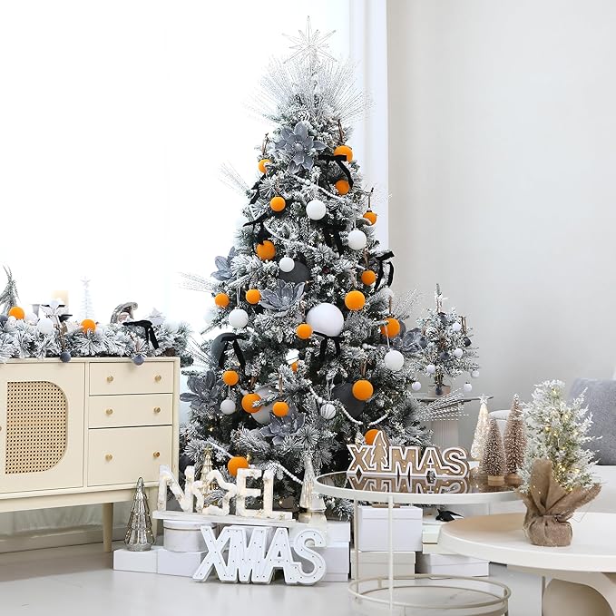 Sea Team 16-Pack Flocked Velvet Christmas Tree Ball Ornaments Set, Hanging Velour Baubles, Shatterproof Plastic Decorations for Xmas Tree, Wreath, Garland, 80mm/3.15 Inches, Orange