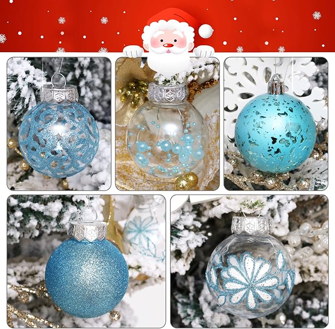60mm/2.36inch Clear Christmas Ball Ornaments Set, 30ct Blue Transparent Shatterproof Hanging Balls Decoration for Tree, Baby Shower, Xmas, Wedding, Party, Home Decor