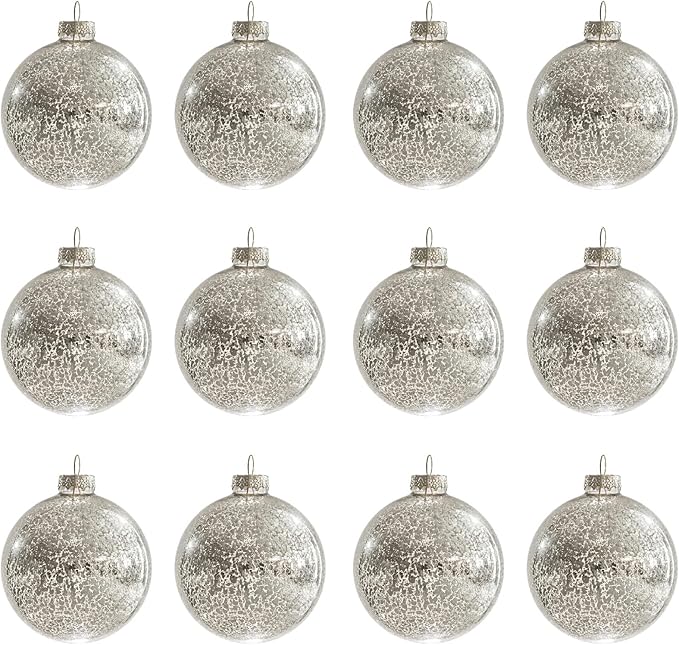 Christmas Ball Ornaments Set of 12pcs-3.15” Silver Mercury Glass Xmas Hanging Ball Decorations for Christmas Tree, Elegant Shiny Xmas Ornaments for New Year Thanksgiving Birthdays Holiday Party