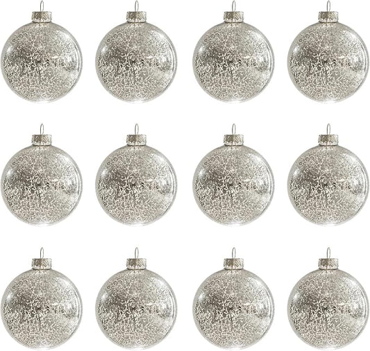 Christmas Ball Ornaments Set of 12pcs-3.15” Silver Mercury Glass Xmas Hanging Ball Decorations for Christmas Tree, Elegant Shiny Xmas Ornaments for New Year Thanksgiving Birthdays Holiday Party