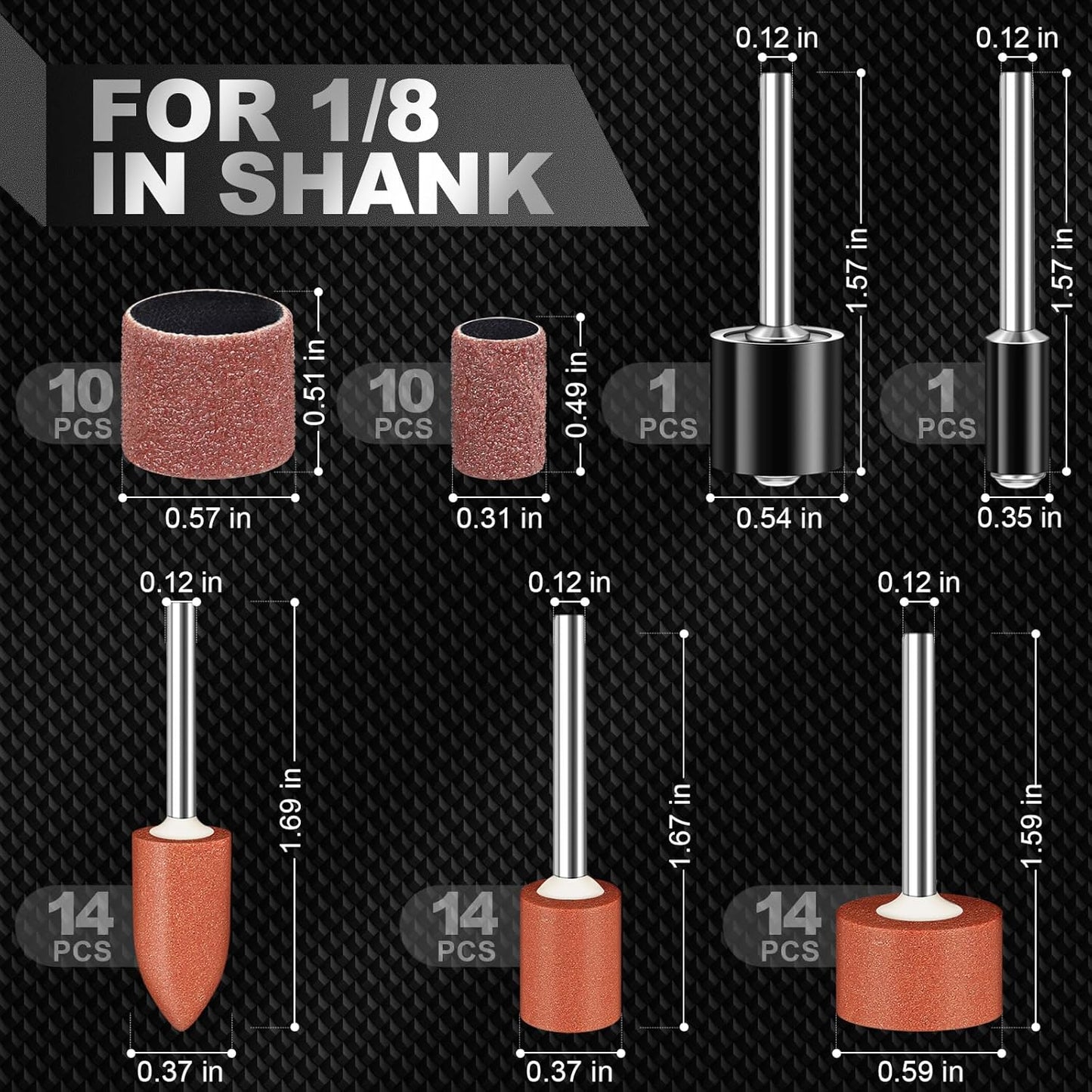 64Pcs Sanding Bits for Dremel Rotary Tools, 1/8" Shank Aluminum Oxide Grinding Stones and Sanding Drill Bits, Durable for Metal Rust Removal, Smoothing, Sharpening, Multiple Shapes to Meet More Needs