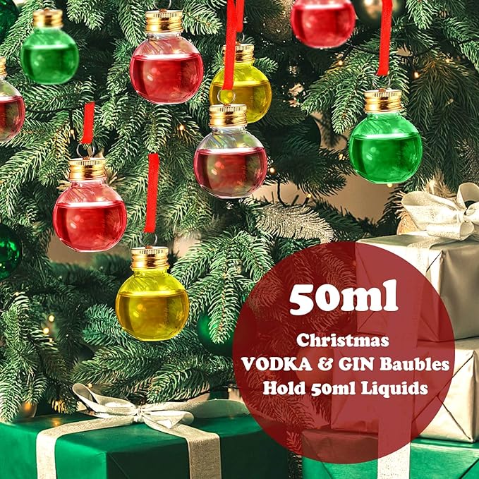 Patelai 36 Pcs Christmas Drink Balls Shot Glass Ornament Plastic Fillable Christmas Tree Ornaments Xmas Water Bottle Bulbs for Holiday Party Indoor Outdoor (Colorful)