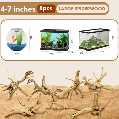 Natural Small Spiderwood Driftwood for Aquarium Decor Rptile Fish Tank Decoration Assort Branch 4-7'' 8 Pcs