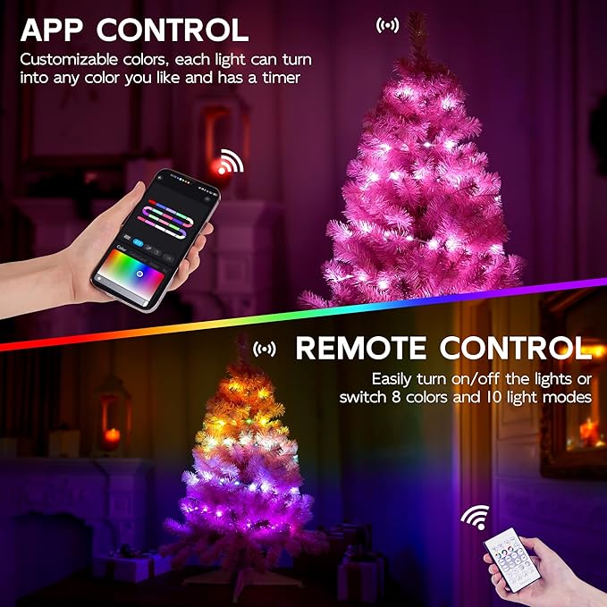 Pink 3ft Christmas Tree with Lights, Small 36inch Artificial Tree Mini Table Top Decorations, Xmas Desk Tree with 80 Colored Lights, 200 Branch, Holiday Decor for Home,Indoor Office Tabletop