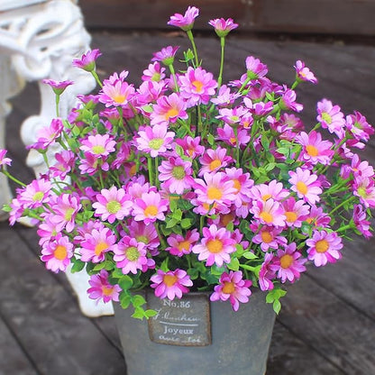 Artificial Flowers Outdoor 8 Bundles Red Fake Flowers Flores Artificiales Silk Daisies Eucalyptus Plants Fade Resistant Faux Wild Flower for Porch Patio Home Garden Pot (8 Bundles Red)