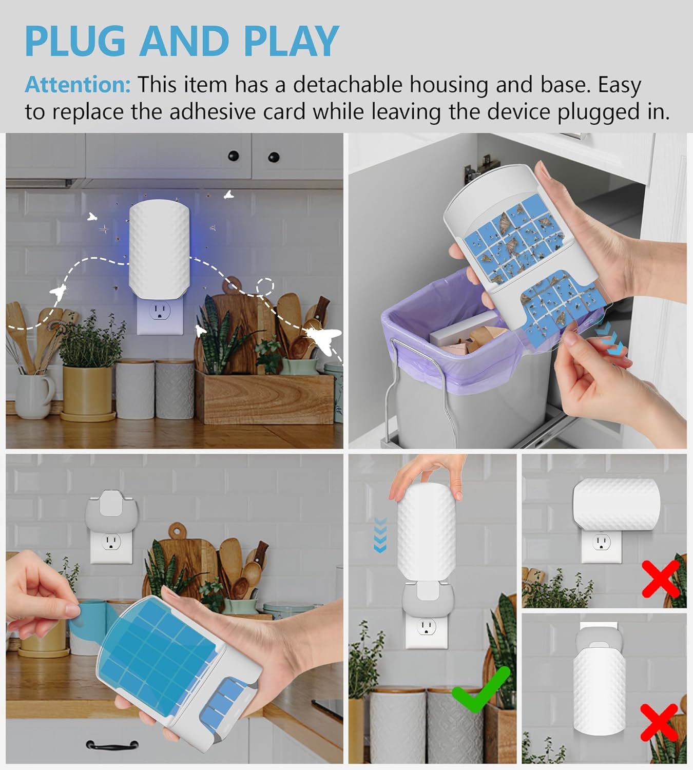 Flying Insect Trap for Indoors, Bug Killer Light Trap for Fruit Flies, Gnats, Moths, and Houseflies, 2 Devices + 8 Refills, Best Fly Traps for Home, Kitchen, Bedroom, Plant Area, Garages