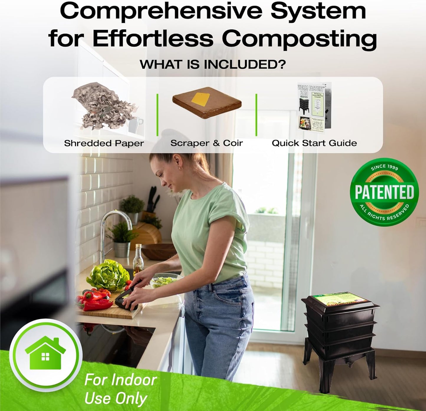 Worm Factory® Basic 3 Tray Black Worm Composter – US Made, Fully Assembled System for Home Food Waste Recycling – Includes Accessories for Odor-Free Vermicomposting – Durable, Space-Efficient Design.