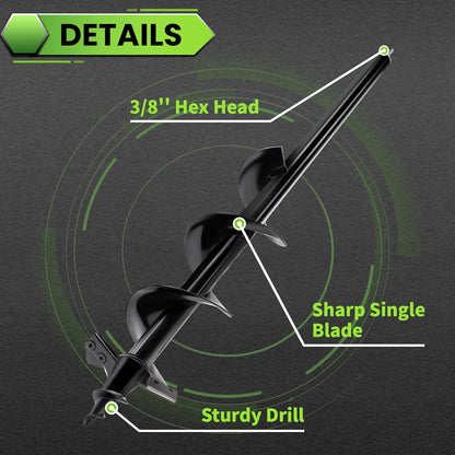 SYITCUN Auger Drill Bit for Planting - 4"X24" Heavy-Duty Post Hole Auger - Auger Post Hole Digger for Fence- 3/8" Hex Drive Drill