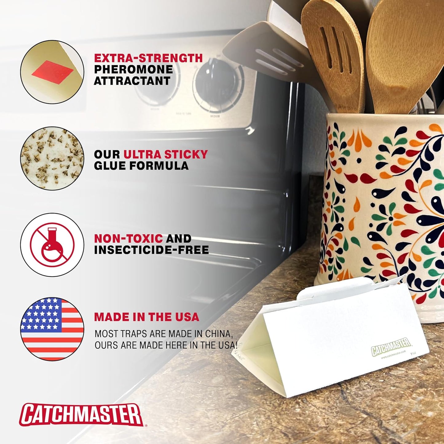 Catchmaster Pantry Pest & Moth Traps 2-Pk, Bug Killer for Kitchen Storage & Pantry Cabinet, Sticky Moth Traps for House, Protect Pet Food, Kitchen Cabinets Storage, Pet Safe Glue Trap