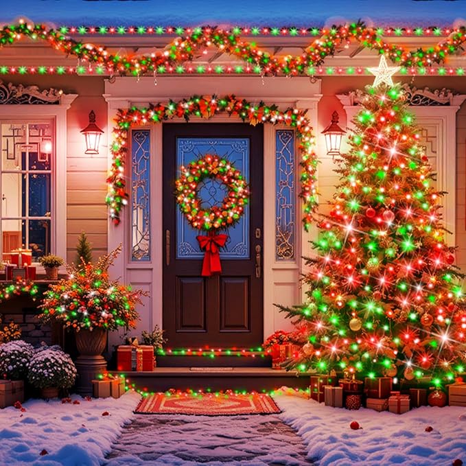 XURISEN 403FT 1000 LED Christmas Lights Outdoor Green Wire String Lights 8 Modes with Timer Memory Waterproof Fairy Light Plug in for Xmas Tree Wedding Yard Party Holiday Decorations(Red+Green)