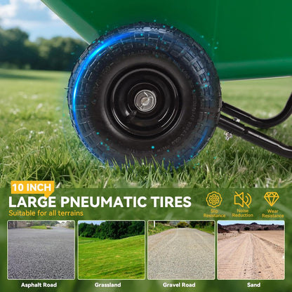 Folding Dual-Wheel Wheelbarrow,Heavy-Duty 330 LB Garden cart,10 inch Air-Filled Tires,Home Garden Yard Utility for Outdoor Lawn Yard Farm Ranch(Green)