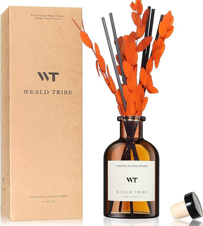 WEALD TRIBE Reed Diffuser Set for Bathroom Air Fresheners, Oil Diffuser Sticks | Sandalwood & Ebony Scent 4.0 fl oz Home Fragrance with Sticks Defusers | House Bedroom Office Shelf Decor