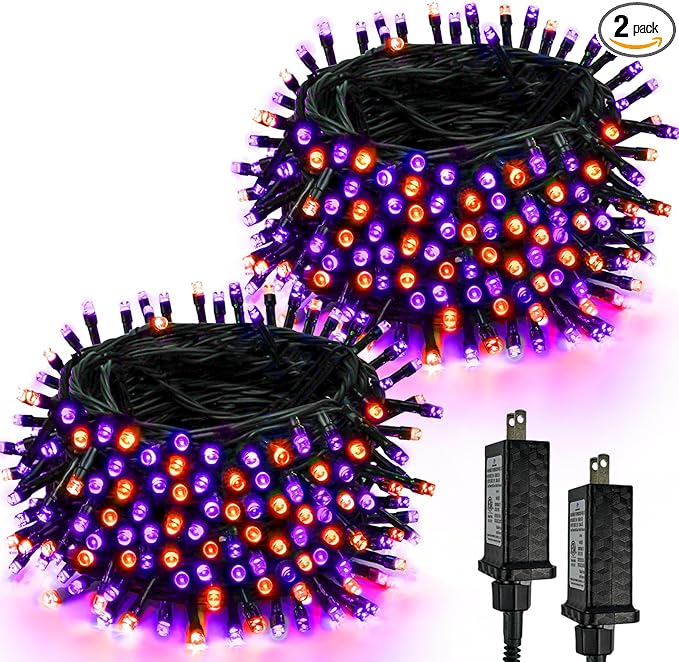 2-Pack 66FT 200 LED Extendable Halloween Lights,13 Modes Orange and Purple Halloween Decorations Outdoor Indoor Tree Lights Waterproof, Plug in String Lights with Timer and Memory for Bedroom Decor