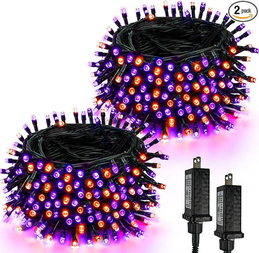 2-Pack 66FT 200 LED Extendable Halloween Lights,13 Modes Orange and Purple Halloween Decorations Outdoor Indoor Tree Lights Waterproof, Plug in String Lights with Timer and Memory for Bedroom Decor