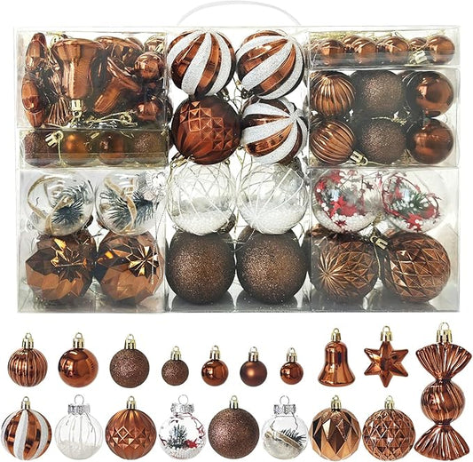 ILLUMINEW 111-Pack Christmas Balls Ornaments,Assorted Shatterproof Christmas Ornaments Set, Luxurious Hanging Pendants Package for Tree Party Holiday Indoor Decor