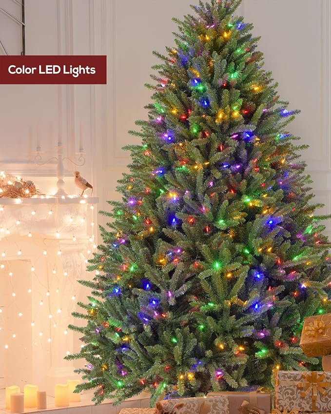 Pre-lit Christmas Tree 7.5FT Premium Spruce Artificial Remote Control with 1000 Dual Color LED Lights, Full Hinged Fir Xmas Tree Multicolor and White Lights 7.5 Feet Outdoor