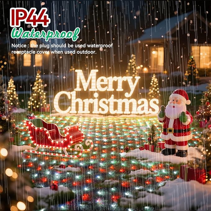 LitHome 21FT x 5FT Christmas Net Lights Outdoor, 360 LED Red White Bush Lights with 8 Modes, Connectable Waterproof Net Mesh Light Dark Green Wire for Bushes Shrubs Outdoor Christmas Holiday Decor