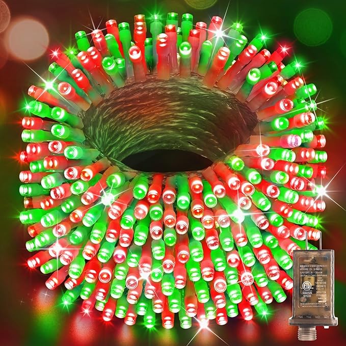 Hezbjiti 1000 LED 403 FT Christmas String Lights Outdoor, 8 Lighting Modes IP44 Waterproof Fairy Lights with Timer and Dimmable Function for Home Party Tree Decorations (Red+Green, Clear Wire)