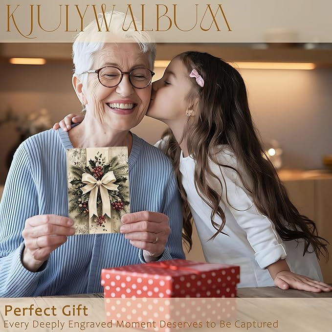 Christmas Photo Albums 4x6 Pictures, Vintage Coquette Bow Xmas Holly Berries Holiday Small Memory Photo Album Book for Baby Family Graduation Wedding Travel Vacation