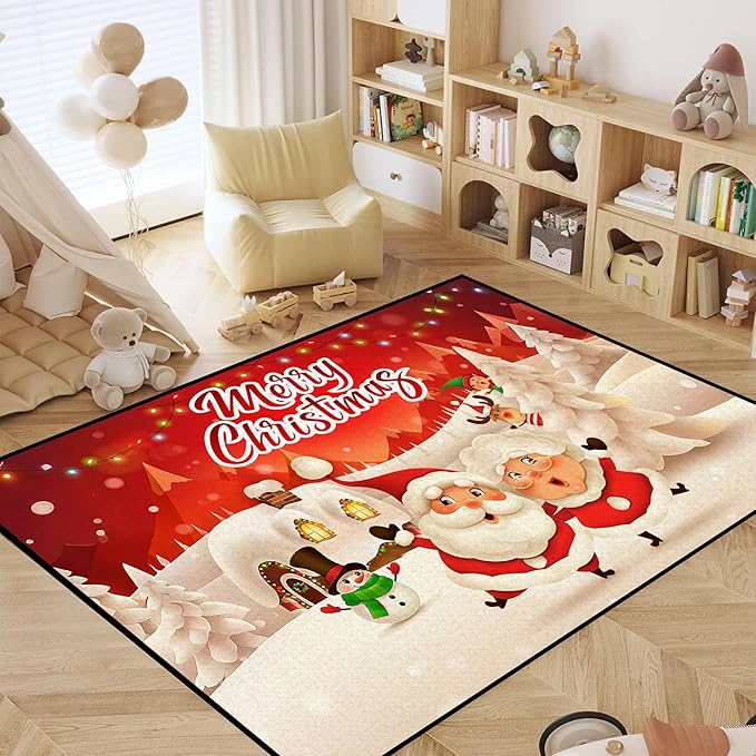 Christmas Rug, Snowflake Rug, Xmas New Year Gift Door Mat for Bedroom Living Room Kitchen, Merry Christmas Indoor Floor Mats for Holiday Festive Decoration,71" X 47"